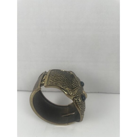 Brass Owl Cuff Bracelet With Black Stone Eyes Retro Statement Piece Unique - Picture 4 of 13